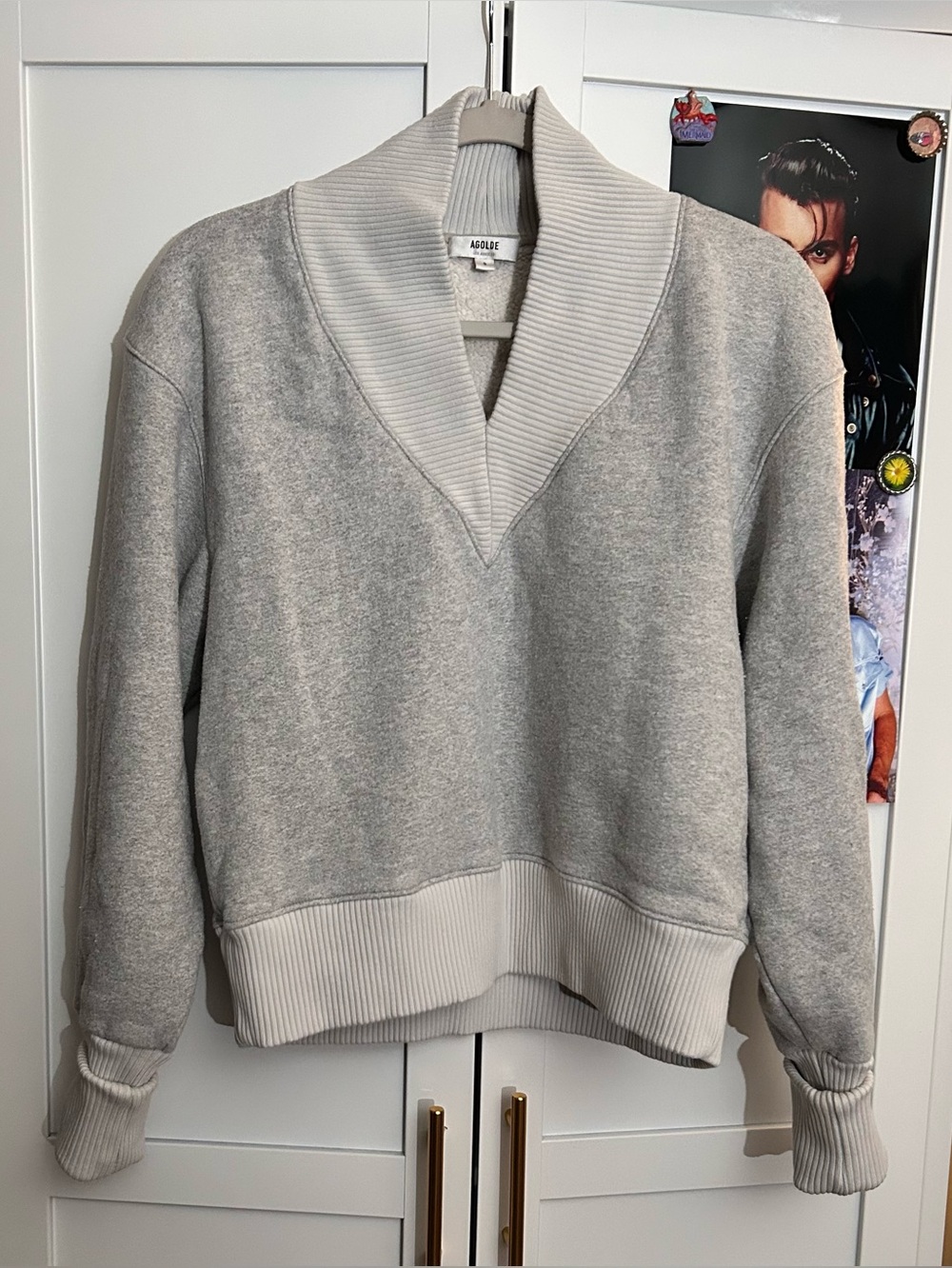 Agolde Light Gray V-Neck Pullover Sweater - Picture 2 of 3